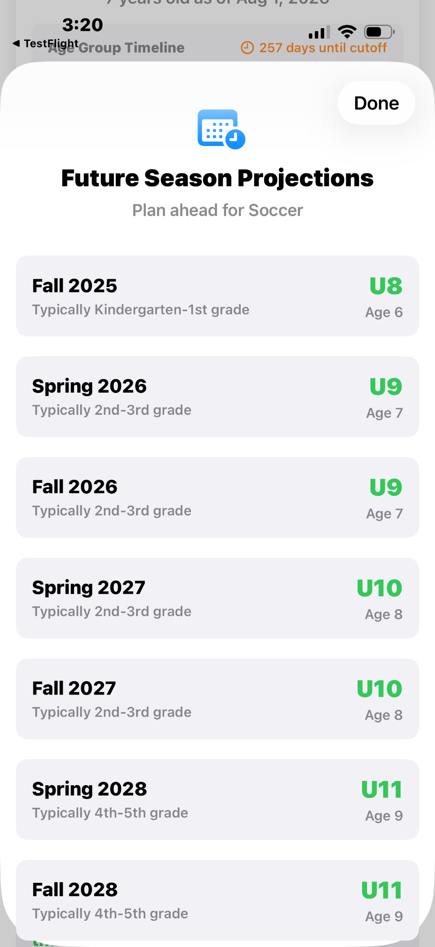 Future season projections showing multiple upcoming seasons